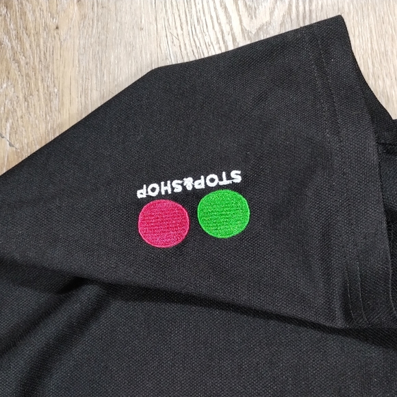 •Stop & shop Portfolio Uniform Polo Shirt Mens n Black  Short Sleeve no size tag - Picture 16 of 16
